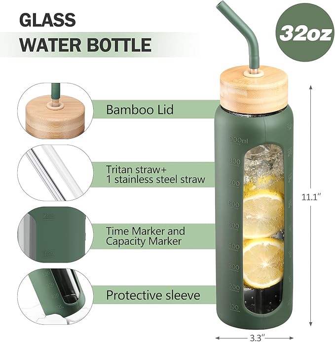 Glass Water Bottle (BPA-free, neutral tones)