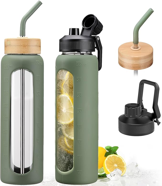 Glass Water Bottle (BPA-free, neutral tones)